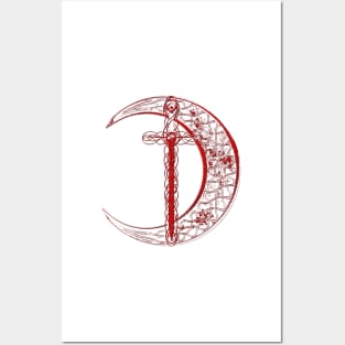 Red Celtic Moon and Sword Posters and Art